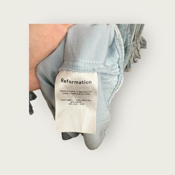 Reformation Albi Velvet Smocked Mini Dress Powder Blue Size Medium - Picture 7 of 7